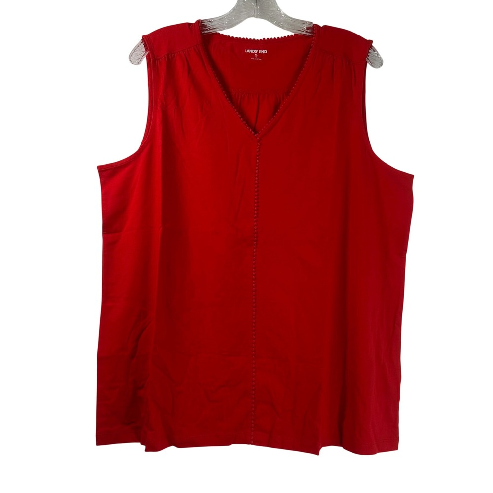 Lands' End Womens Compass Red Pom-Pom Trim V-Neck Tank Top XL